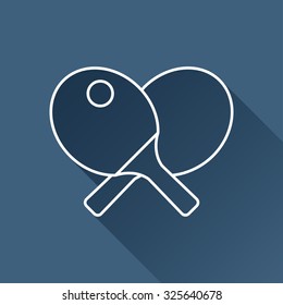 Vector outline ping-pong icon on dark blue background with long shadow 