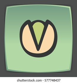 Vector outline pistachio fruit food icon on green flat square plate. Elements for mobile concepts and web apps. Modern infographic logo and pictogram.