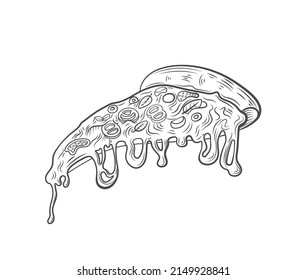 Vector Outline Pizza on White Background Fast Food Icon.