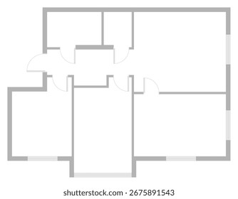 Vector outline plan of home architecture in black and white style. Modern apartment floorplan blueprint with empty interior space. Drawing template for real estate or construction design