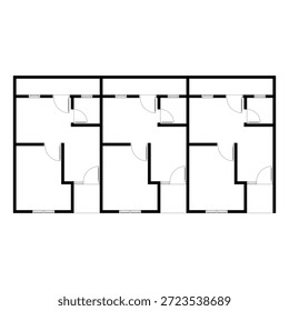 Vector outline plan of home architecture in black and white style. Modern apartment floorplan blueprint with empty interior space. Drawing template for real estate or construction design, vector eps.