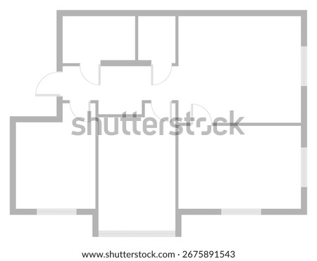 Vector outline plan of home architecture in black and white style. Modern apartment floorplan blueprint with empty interior space. Drawing template for real estate or construction design