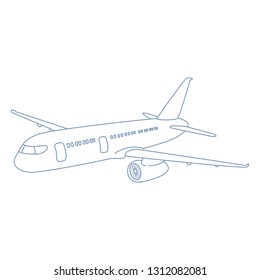 Vector Outline Plane Illustration. Side View Airplane