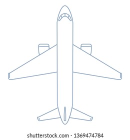 Vector Outline Plane Illustration. Top View Airplane