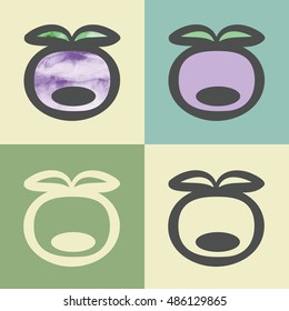 Vector outline plum food icon with watercolor fill. Elements for mobile concepts and web apps. Modern infographic logo and pictogram.