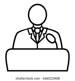 Vector Outline Politician Icon - Man in Suit in front of Microphone