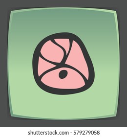 Vector outline pork, beef, mutton meat cutting food icon on green flat square plate. Elements for mobile concepts and web apps. Modern infographic logo and pictogram.