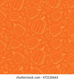 Vector outline pumpkins seamless pattern. Pumpkin patch background.