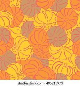 Vector outline pumpkins seamless pattern. Pumpkin patch background. illustration on a Halloween theme