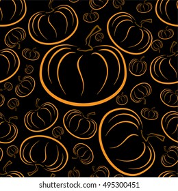 Vector outline pumpkins seamless pattern. 
