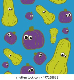 Vector outline pumpkins seamless pattern. Pumpkin patch background. Can be used for wallpaper, pattern fills, web page background