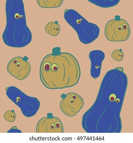 Vector outline pumpkins seamless pattern. Pumpkin patch background. Can be used for wallpaper, pattern fills, web page background