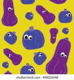 Vector outline pumpkins seamless pattern. Pumpkin patch background. illustration on a Halloween theme