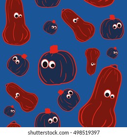 Vector outline pumpkins seamless pattern. Pumpkin patch background. illustration on a Halloween theme