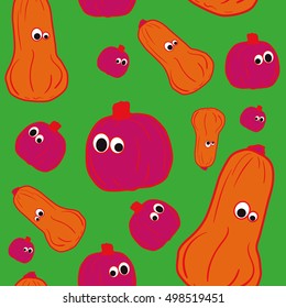 Vector outline pumpkins seamless pattern. Pumpkin patch background. illustration on a Halloween theme
