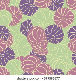 Vector outline pumpkins seamless pattern. Pumpkin patch background. illustration on a Halloween theme