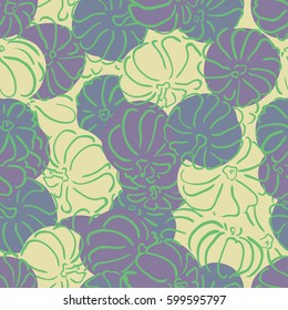 Vector outline pumpkins seamless pattern. Pumpkin patch background. illustration on a Halloween theme