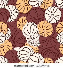Vector outline pumpkins seamless pattern. Pumpkin patch background. illustration on a Halloween theme