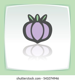 Vector outline purple onion vegetable food icon on white flat square plate. Elements for mobile concepts and web apps. Modern infographic logo and pictogram.