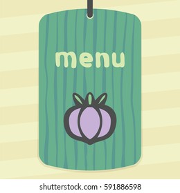 Vector outline purple onion vegetable food icon on label with hand drawn striped background. Elements for mobile concepts and web apps. Modern infographic logo and pictogram.