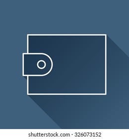 Vector outline purse icon on dark blue background with long shadow 