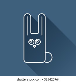 Vector outline rabbit icon on dark blue background with long shadow 