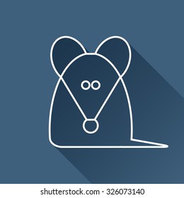 Vector outline rat or mouse icon on dark blue background with long shadow 