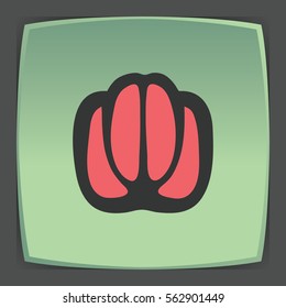 Vector outline red sweet pepper vegetable food icon on green flat square plate. Elements for mobile concepts and web apps. Modern infographic logo and pictogram.