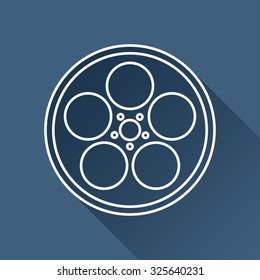 Vector outline retro bobbin icon on dark blue background with long shadow 