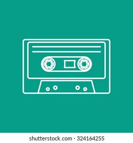 Vector outline retro cassette icon on color background 
