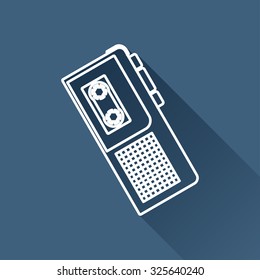 Vector outline retro dictaphone icon on dark blue background with long shadow 