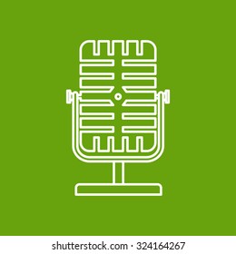Vector outline retro microphone icon on color background 