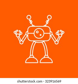 Vector outline retro robot toy icon on color background 