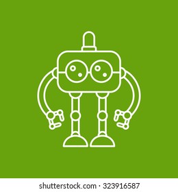 Vector outline retro robot toy icon on color background 