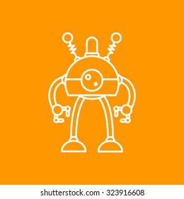 Vector outline retro robot toy icon on color background 