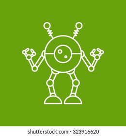 Vector outline retro robot toy icon on color background 