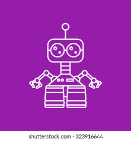Vector outline retro robot toy icon on color background 