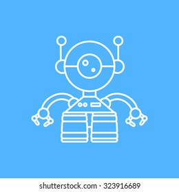 Vector outline retro robot toy icon on color background 