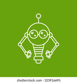 Vector outline retro robot toy icon on color background 