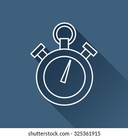 Vector outline retro stopwatch icon on dark blue background with long shadow 