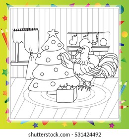 Vector outline rooster - New Year 2017