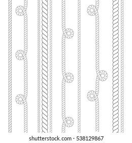 Vector outline ropes patterns for use as brush. Rope for border or frame with knots in lines. 