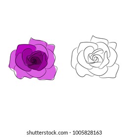 Vector outline of a rose. A contour, a rose pattern on a white background.