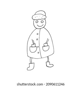 Vector outline of Santa Claus. Vector outline of the Snow Maiden. Snowing. Christmas prints. Christmas mood. Winter. Isolated. Coloring pages for children and adults. Cartoon. Freehand drawing.