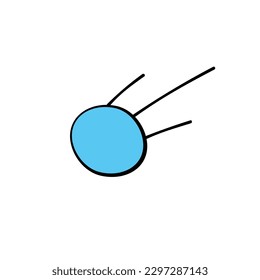 Vector outline satellite, space object in doodle flat style. Simple color design element, clip art, icon on theme of cosmos, astronomy, UFO