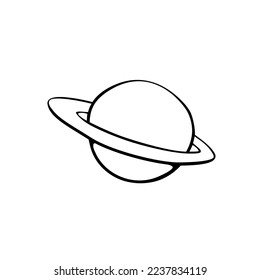 Vector outline Saturn, Planet, satellite, space object. Simple design element, icon, clip art on the theme of cosmos, UFO. Doodle primitive illustration.
