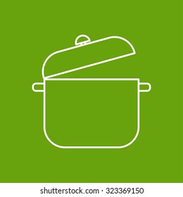 Vector outline saucepan icon on color background 