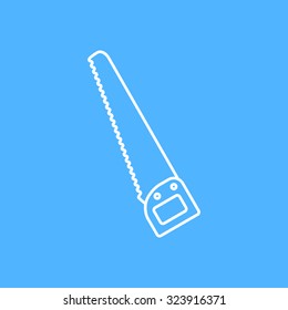 Vector outline saw icon on color background . Industrial equipment 