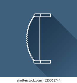 Vector outline saw icon on dark blue background with long shadow . Industrial equipment 