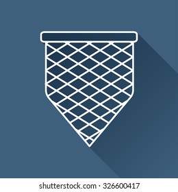Vector outline scoop-net icon on dark blue background with long shadow 